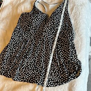 Lands' End size 16W tankini swim top black/white polk-a-dot soft cup bra